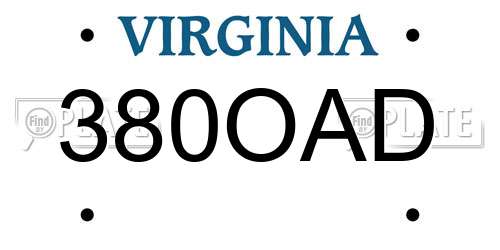 380OAD Virginia License Plate