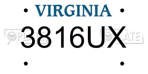 3816UX Virginia License Plate