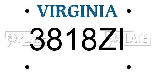 3818ZI Virginia License Plate