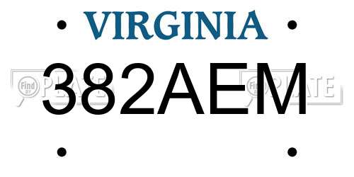 382AEM Virginia License Plate