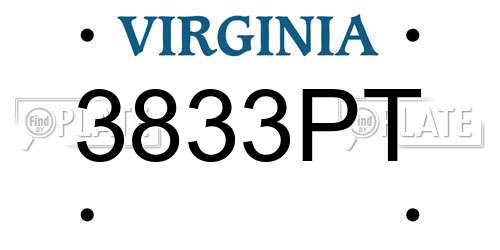 3833PT Virginia License Plate