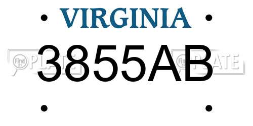 3855AB Virginia License Plate