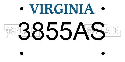 3855AS Virginia License Plate