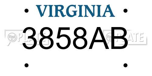 3858AB Virginia License Plate