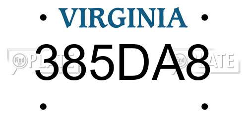 385DA8 Virginia License Plate