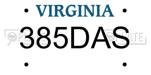 385DAS Virginia License Plate