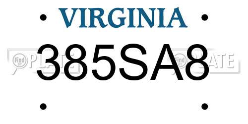 385SA8 Virginia License Plate