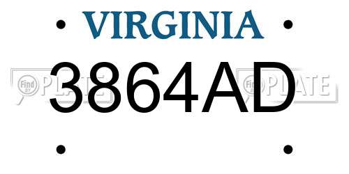 3864AD Virginia License Plate