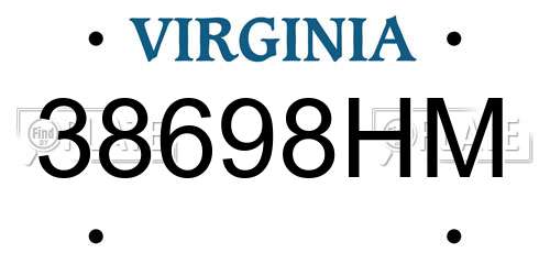 38698HM Virginia License Plate