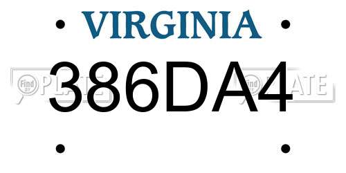 386DA4 Virginia License Plate