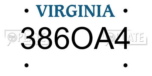 386OA4 Virginia License Plate