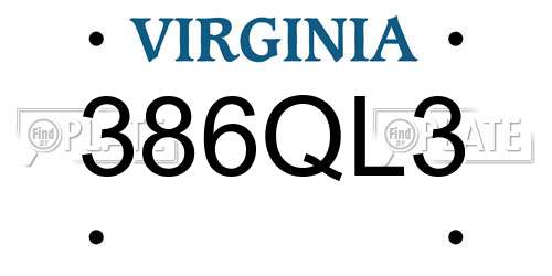 386QL3 Virginia License Plate