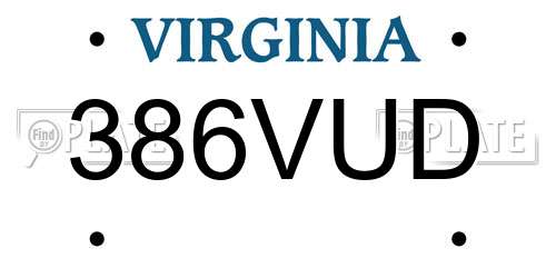 386VUD Virginia License Plate