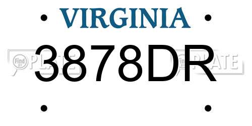 3878DR Virginia License Plate