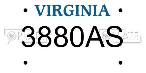 3880AS Virginia License Plate