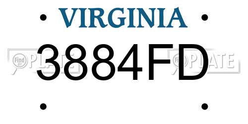 3884FD Virginia License Plate