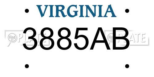 3885AB Virginia License Plate