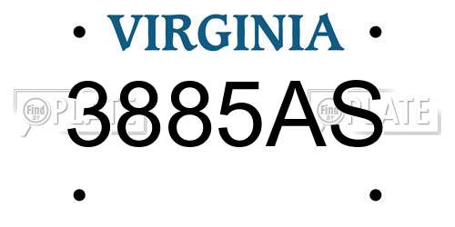 3885AS Virginia License Plate