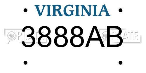 3888AB Virginia License Plate