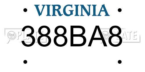 388BA8 Virginia License Plate