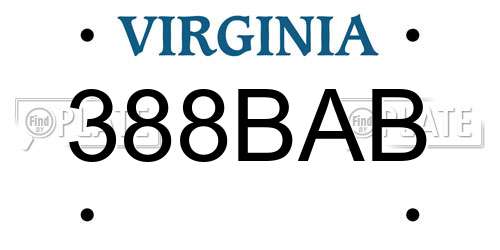 388BAB Virginia License Plate