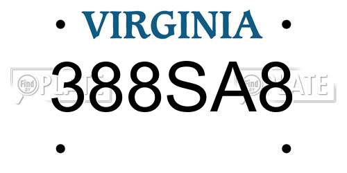 388SA8 Virginia License Plate