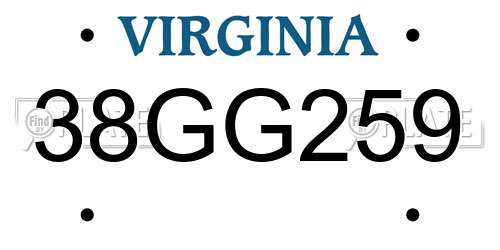 38GG259 Virginia License Plate