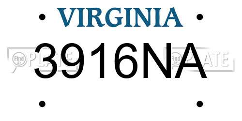 3916NA Virginia License Plate