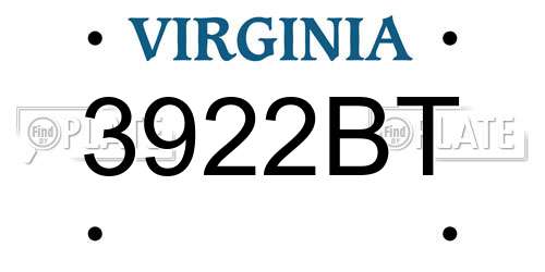 3922BT Virginia License Plate