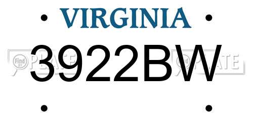 3922BW Virginia License Plate