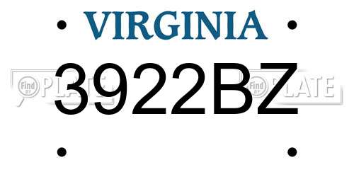 3922BZ Virginia License Plate