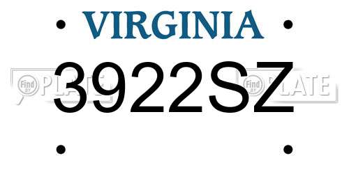 3922SZ Virginia License Plate