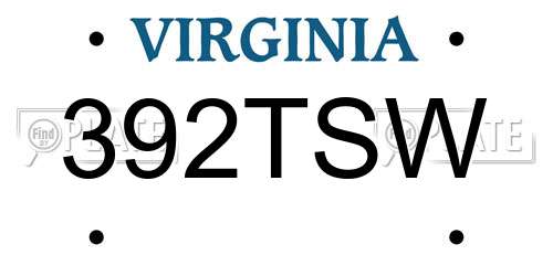 392TSW Virginia License Plate