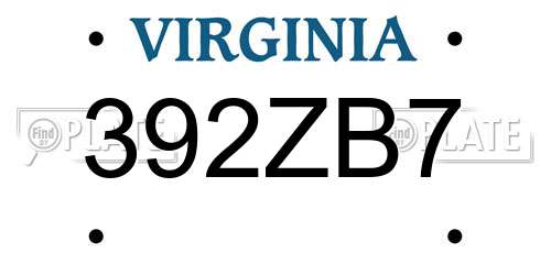 392ZB7 Virginia License Plate