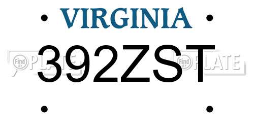 392ZST Virginia License Plate