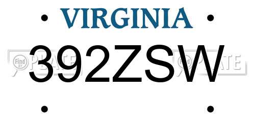 392ZSW Virginia License Plate