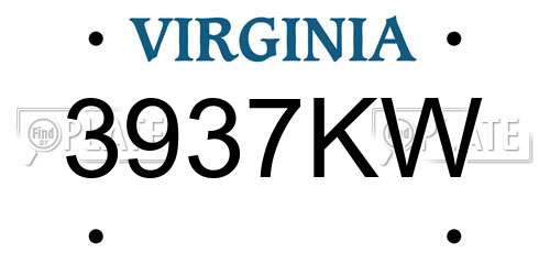 3937KW Virginia License Plate