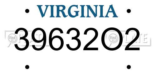 39632O2 Virginia License Plate