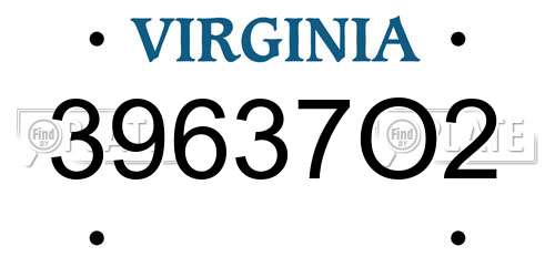 39637O2 Virginia License Plate