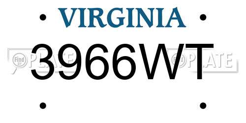 3966WT Virginia License Plate