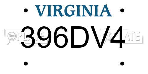 396DV4 Virginia License Plate