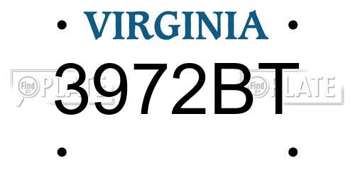 3972BT Virginia License Plate