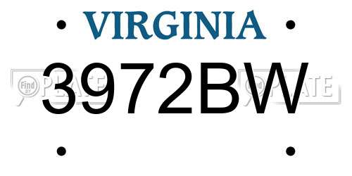 3972BW Virginia License Plate