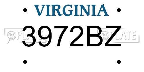 3972BZ Virginia License Plate