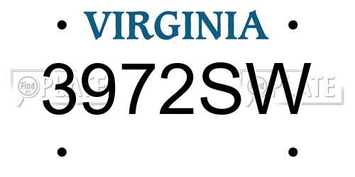 3972SW Virginia License Plate
