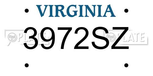 3972SZ Virginia License Plate