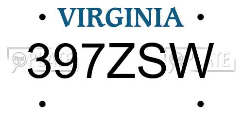 397ZSW Virginia License Plate