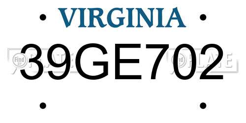 39GE702 Virginia License Plate