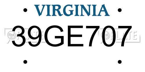 39GE707 Virginia License Plate