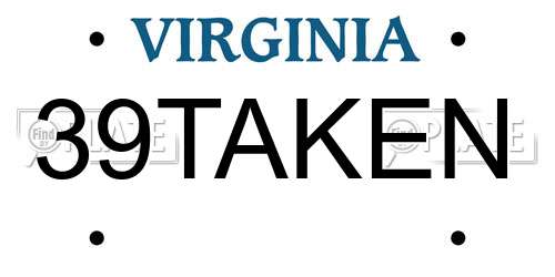 39TAKEN Virginia License Plate